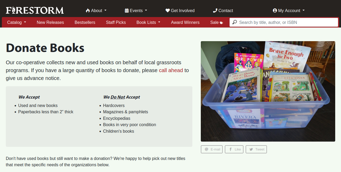 Firestorm Books Donations Page